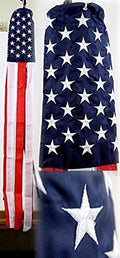 Patriotic windsock banner in navy blue with white embroidered stars and red trim
