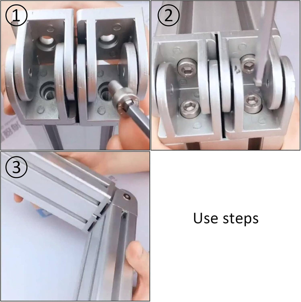 Aluminum extrusion pivot joint connectors during installation with screw and track