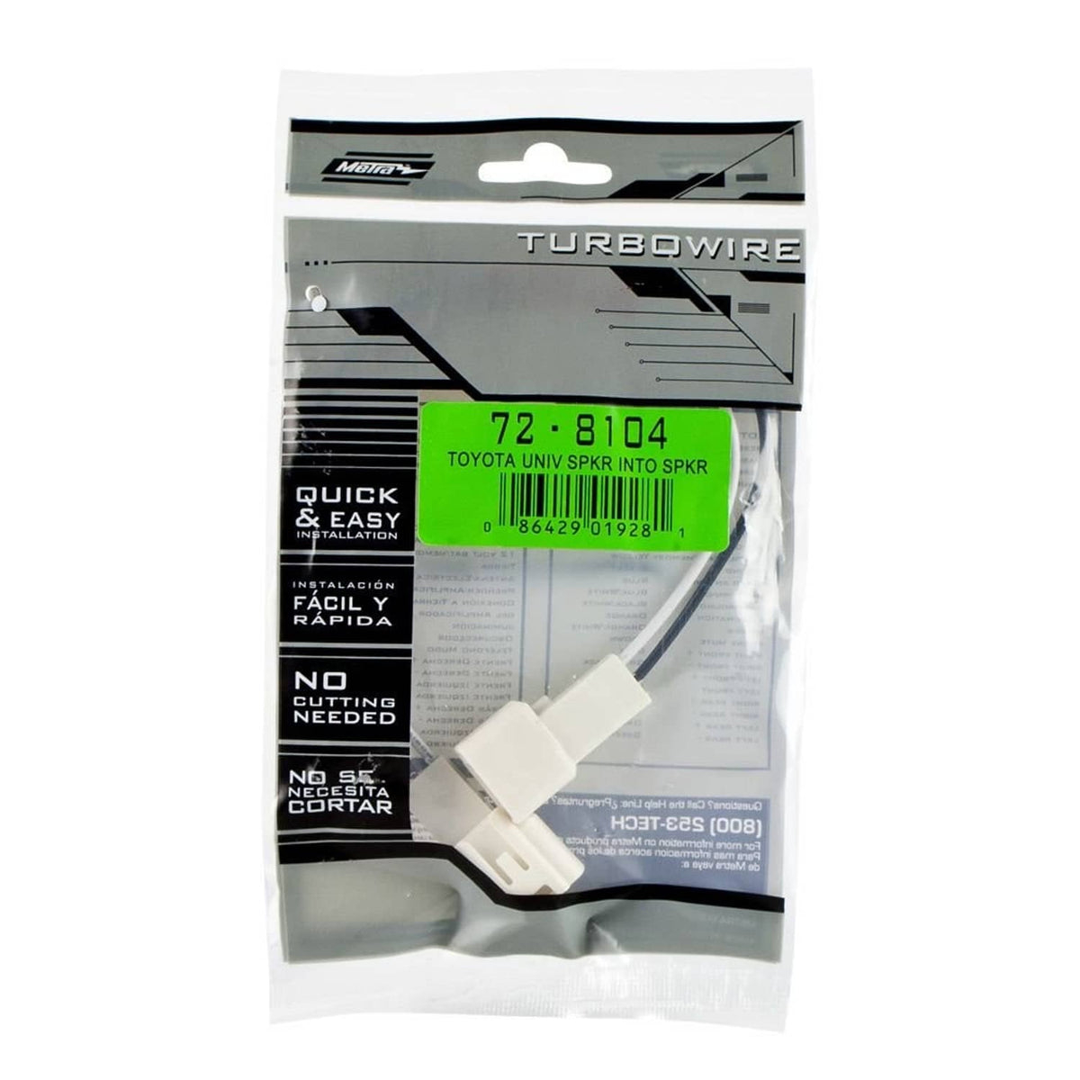 TurboWire speaker connector harness retail package, 72-8104, with white connector plug