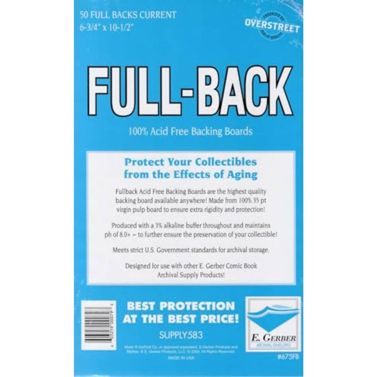 E. Gerber full-back comic book backing boards, 50-pack, acid-free 6.75 x 10.5