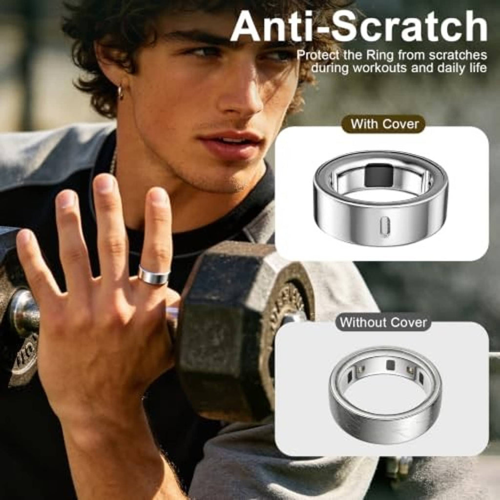 Silver TPU Oura Ring cover band with smooth inner ring, anti-scratch look