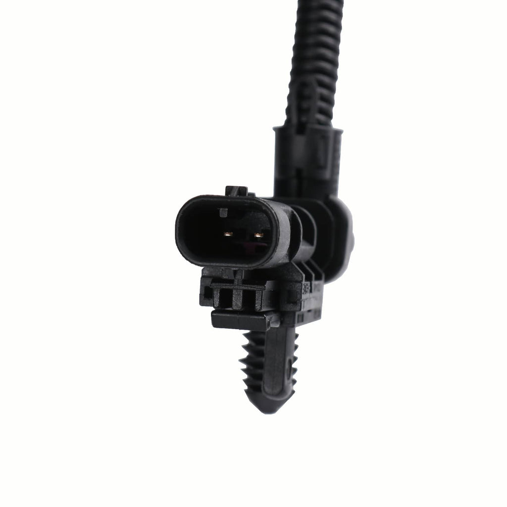 Close-up of rear air shock wiring connector on black sensor assembly