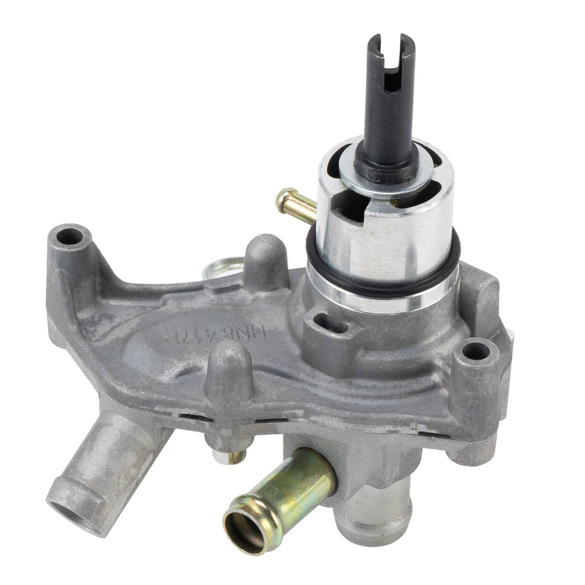 Water pump assembly showing cartridge seal area and inlet port with brass tube