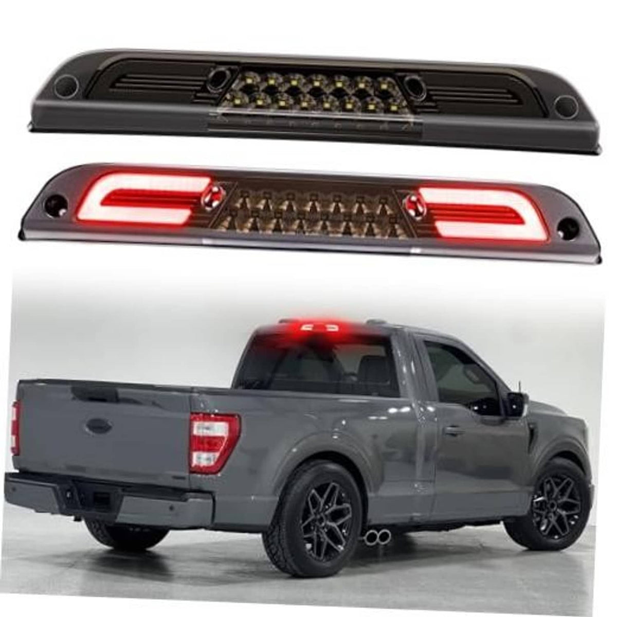 Smoke-lens LED third brake light with central LED bar and black housing