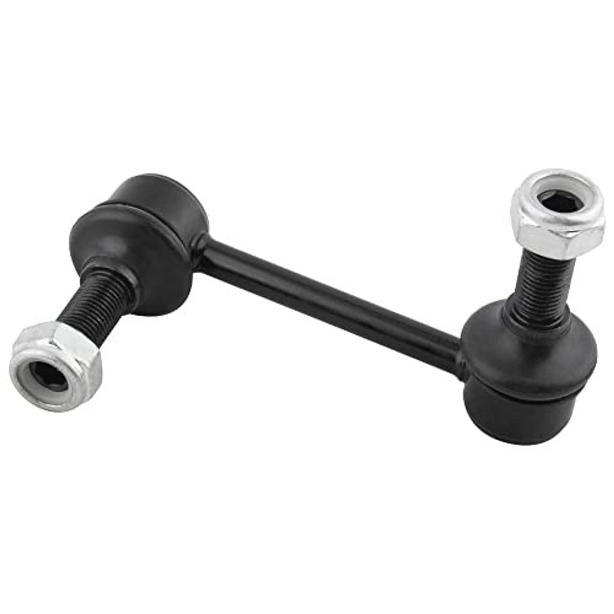 Single sway bar end link with black boots and silver hex nuts on threaded studs