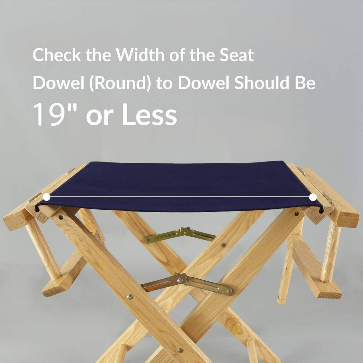 Purple canvas seat on folding wooden director chair frame
