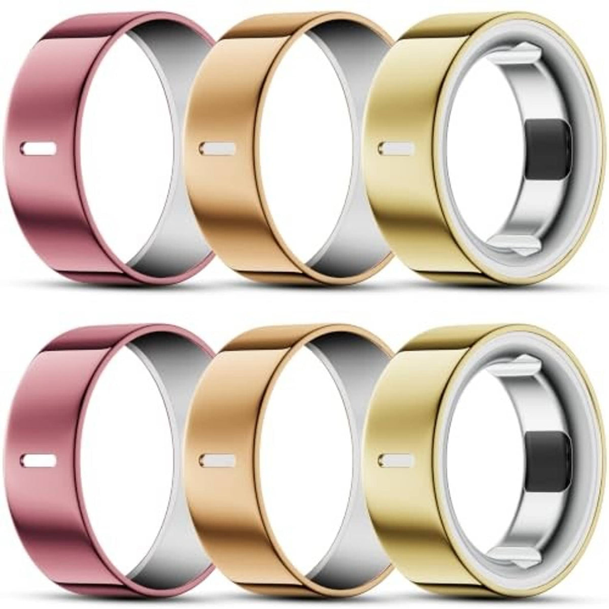 TPU ring covers in pink, gold, and rose gold with open inner sensor window