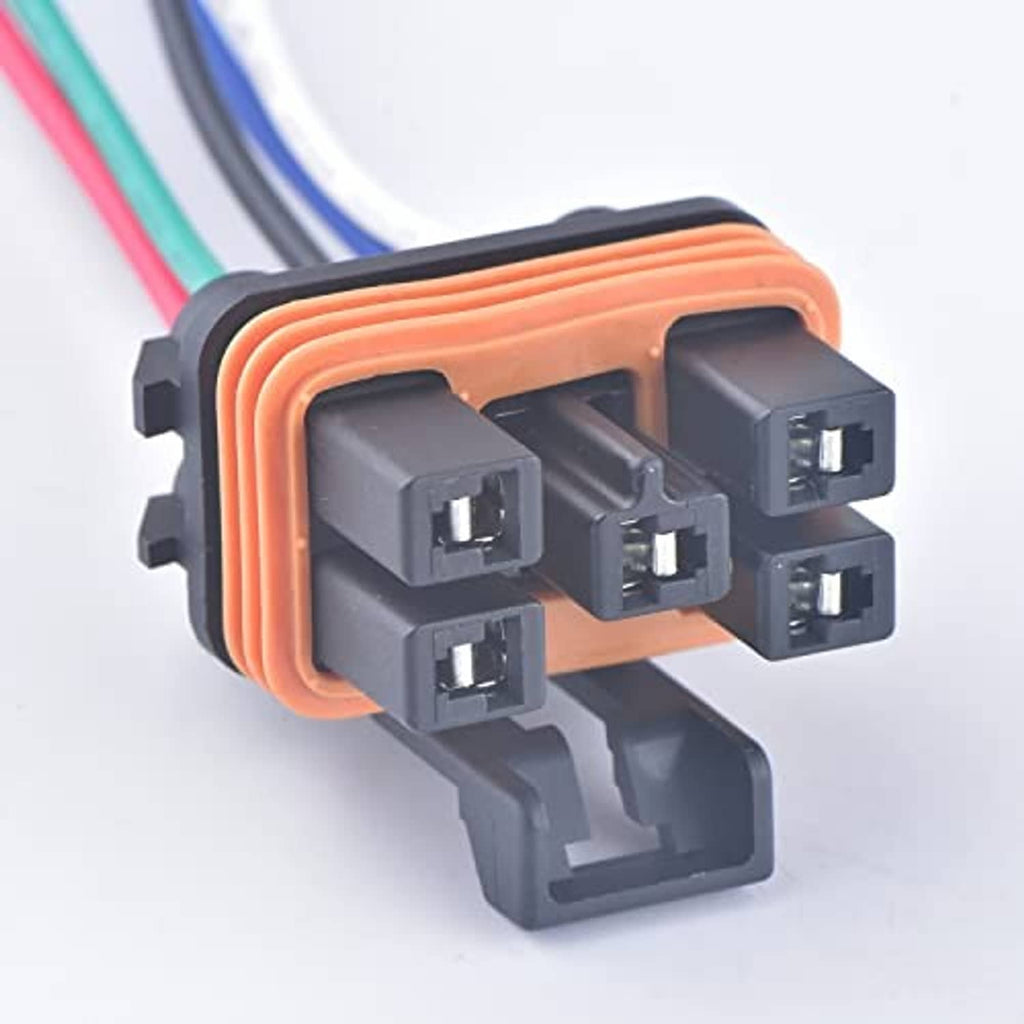 5-pin female waterproof wiring connector with orange seal and three front black socket ports