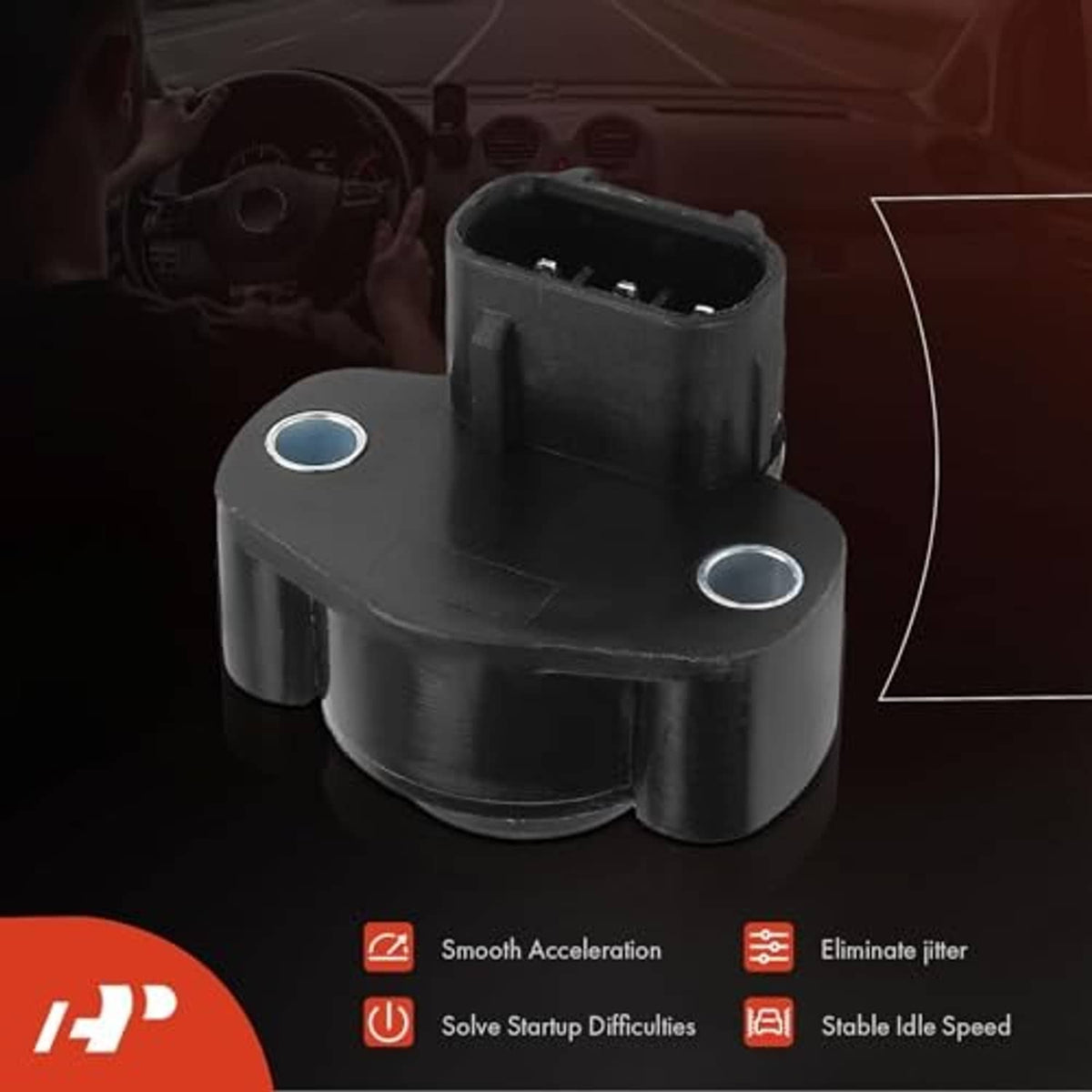 Throttle position sensor installed, showing top multi-pin connector and mounting holes