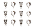 Set of silver heart bail connector charms with top loop and swirled details