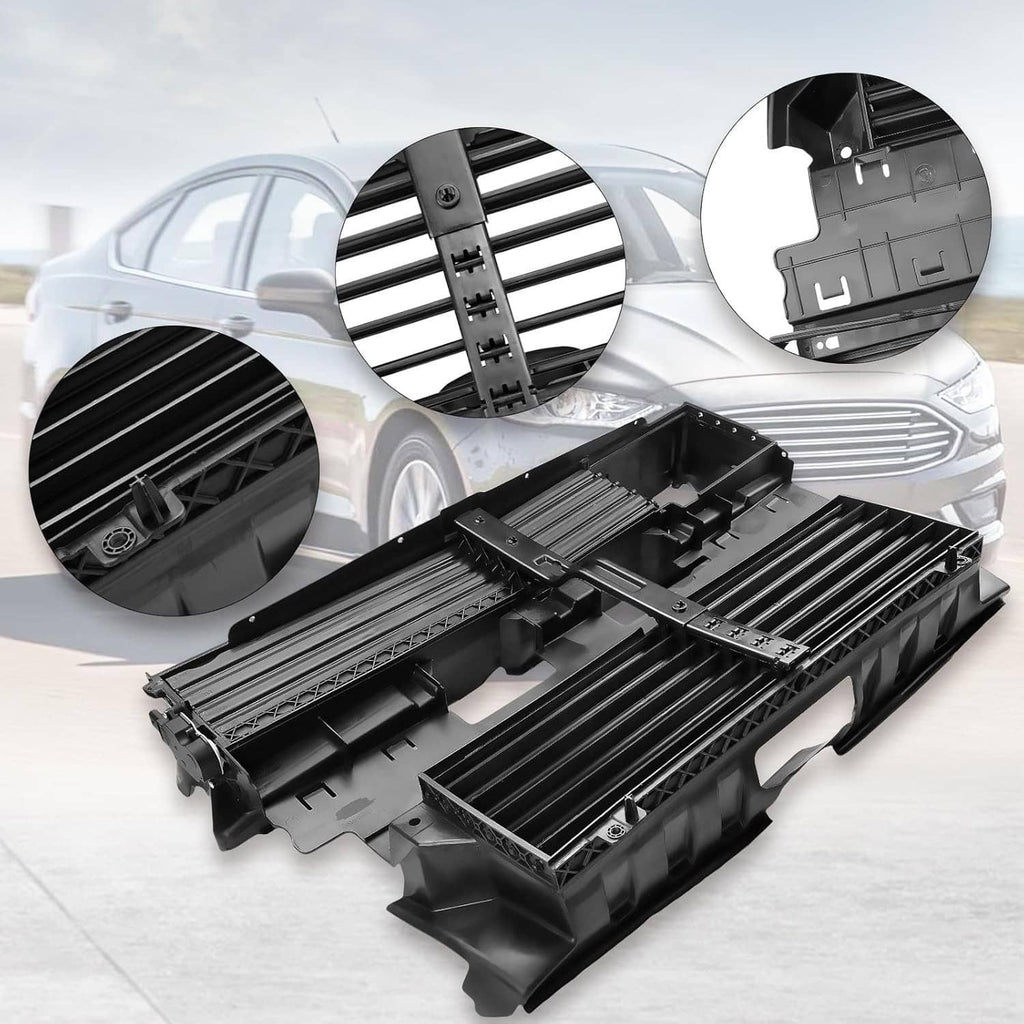 Black active grille shutter grille assembly with louver vanes and motor linkage parts