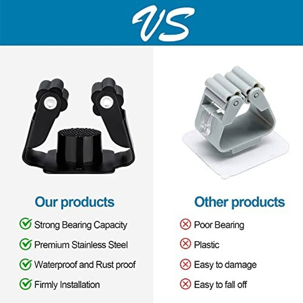 Matte black broom and mop holder brackets with textured non-slip base