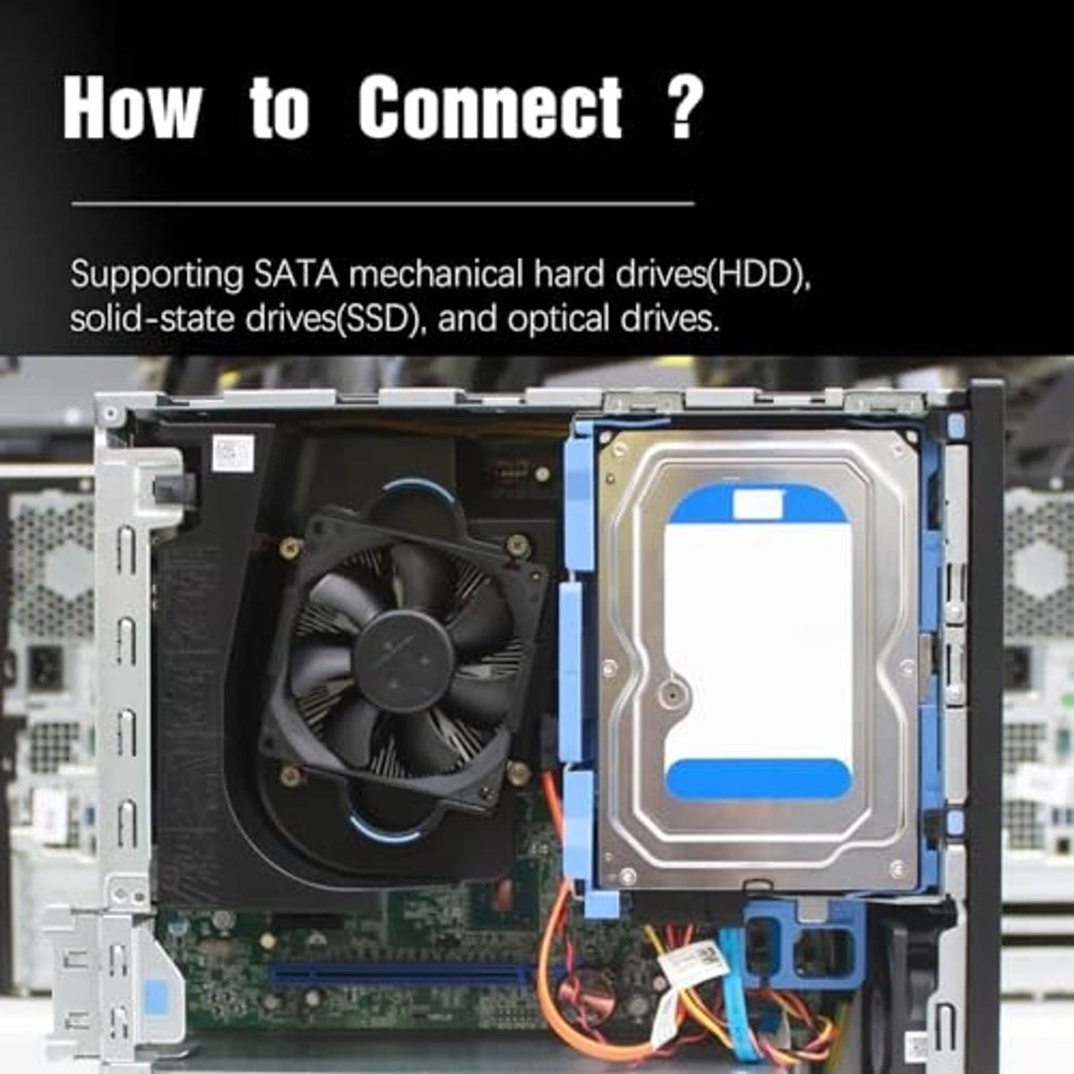 SATA power adapter cable connected to a hard drive power area with attached wires