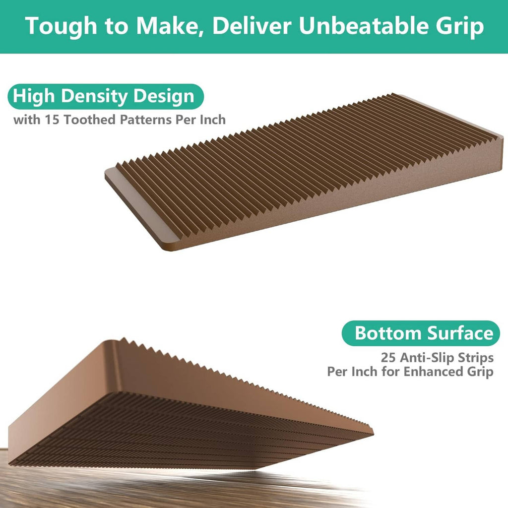 Brown ribbed rubber furniture leveler wedge with anti-slip strips