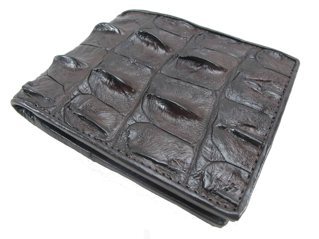 Chocolate brown crocodile alligator backbone skin wallet with stitched texture, one size