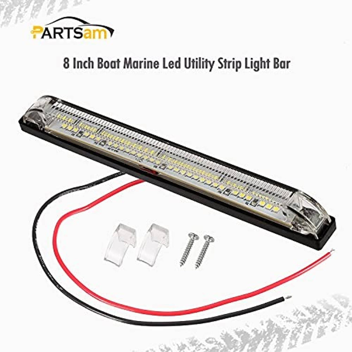 8-inch LED utility strip light bar kit with wiring and mounting hardware shown