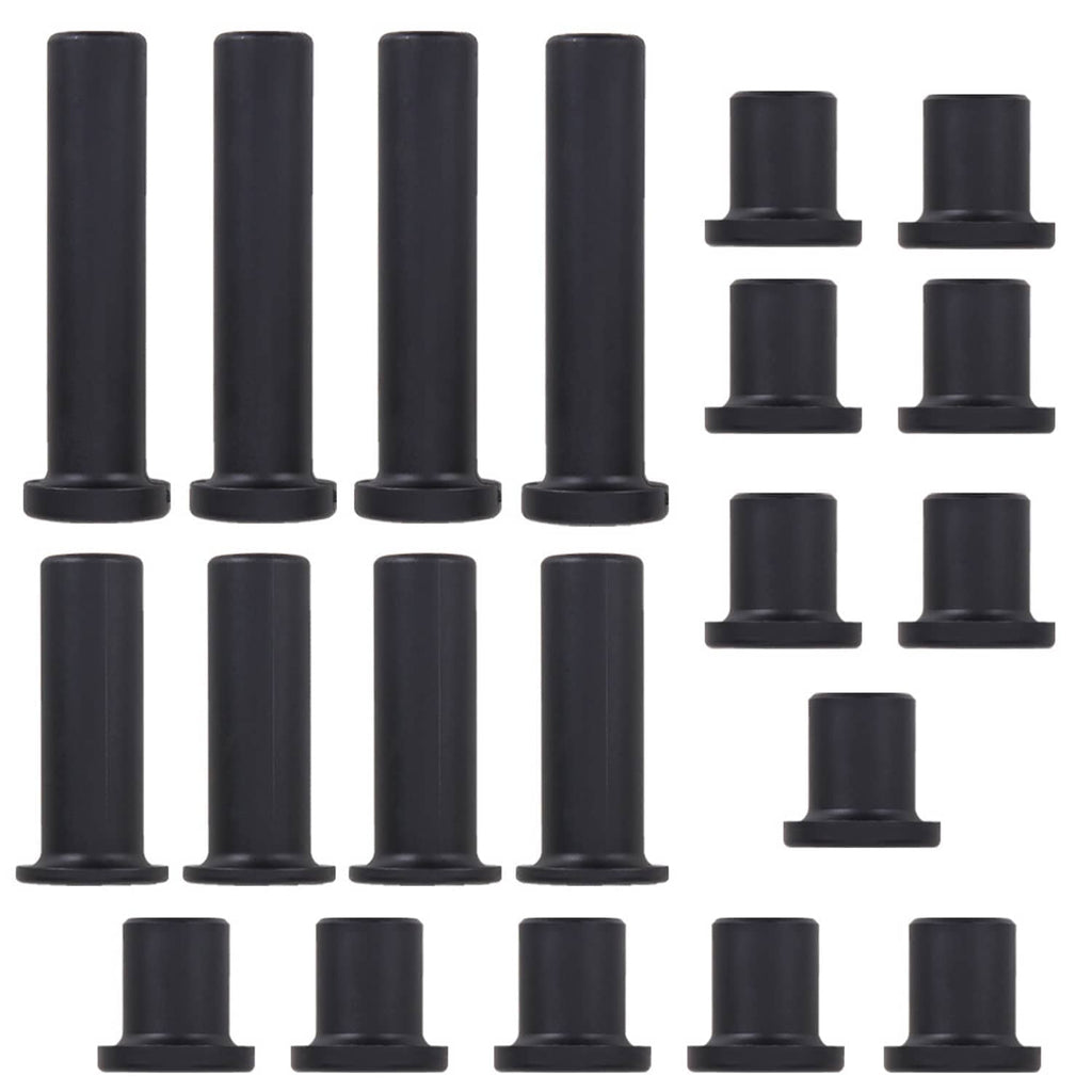 Black rubber bushing sleeves with flanged bases, shown in a grouped close-up