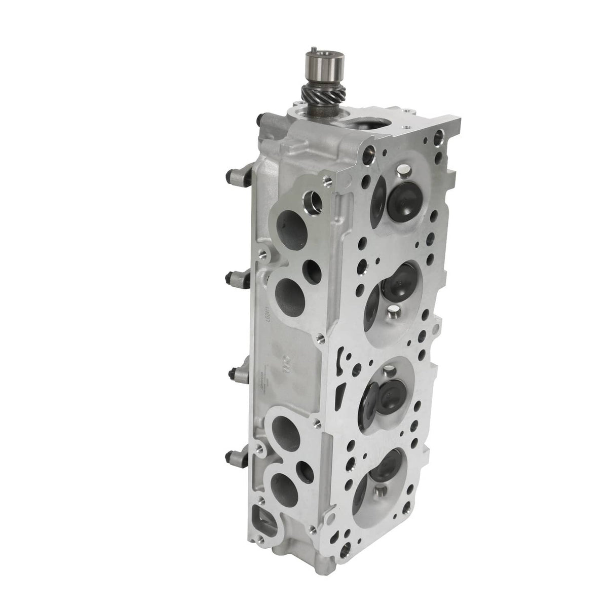 Cylinder head assembly showing side ports and valve covers, metallic silver