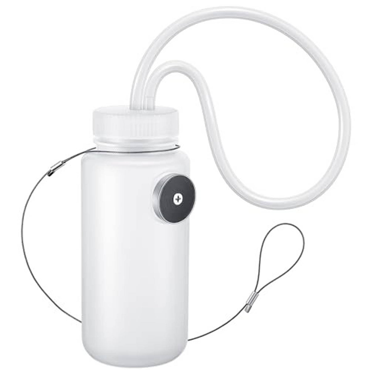 Brake bleeder bottle kit with white reservoir, looped hose, and connected tube