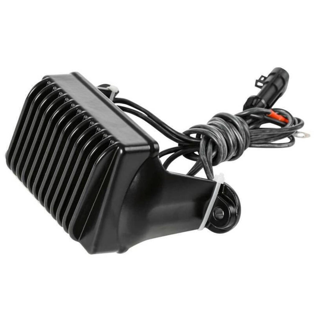 Black finned voltage regulator with rubberized housing and wiring plug
