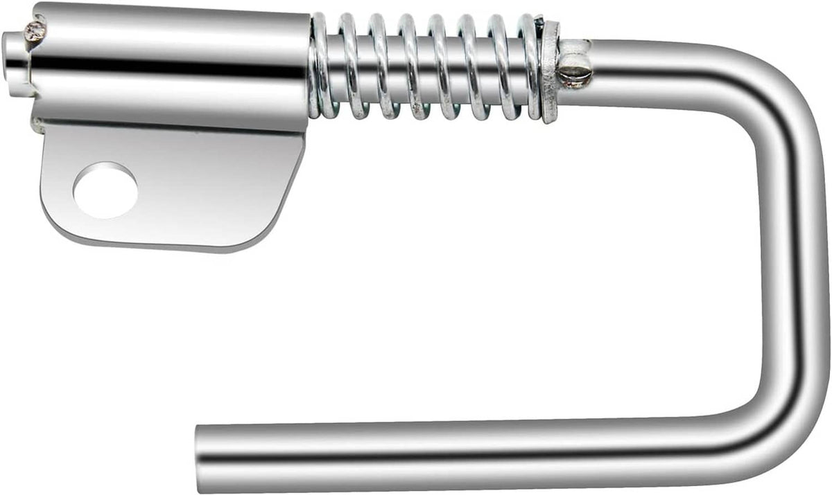 Retractable rafter hook tool with chrome U-handle and coil spring, no accessories shown