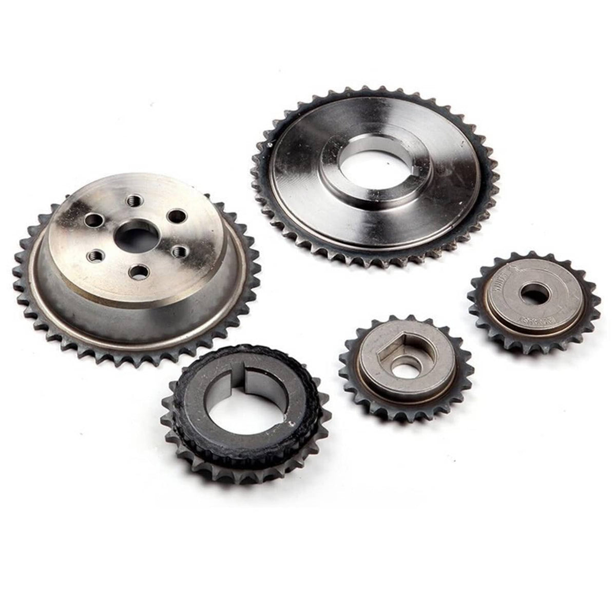 Timing sprockets and gears set with steel finish, includes several sizes and spacers