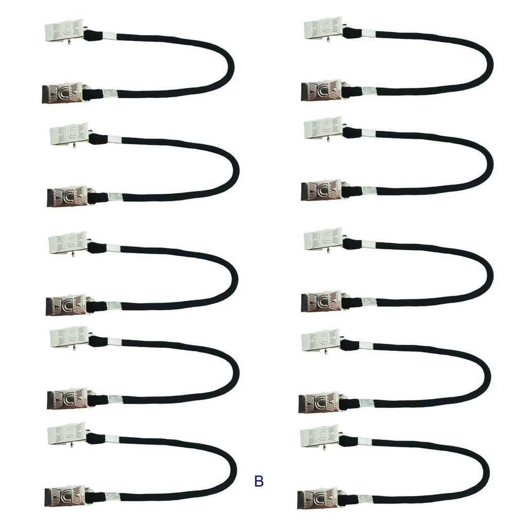 Black hat retainer clips with striped cord straps, multi-pack set for securing caps