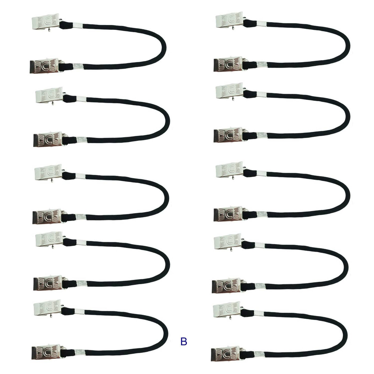 Black hat retainer clips with striped cord straps, multi-pack set for securing caps