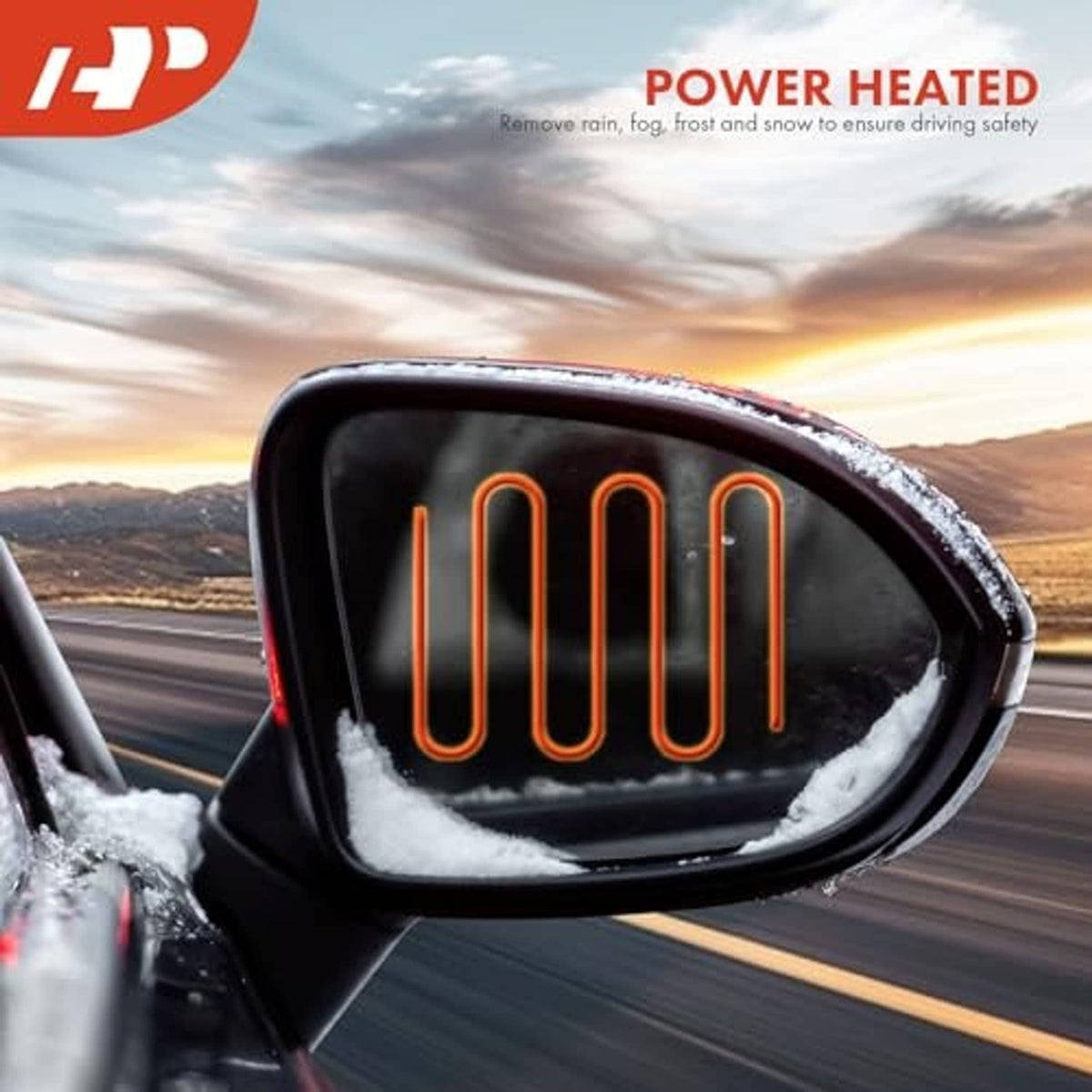 Black left side mirror with heated glass element lines