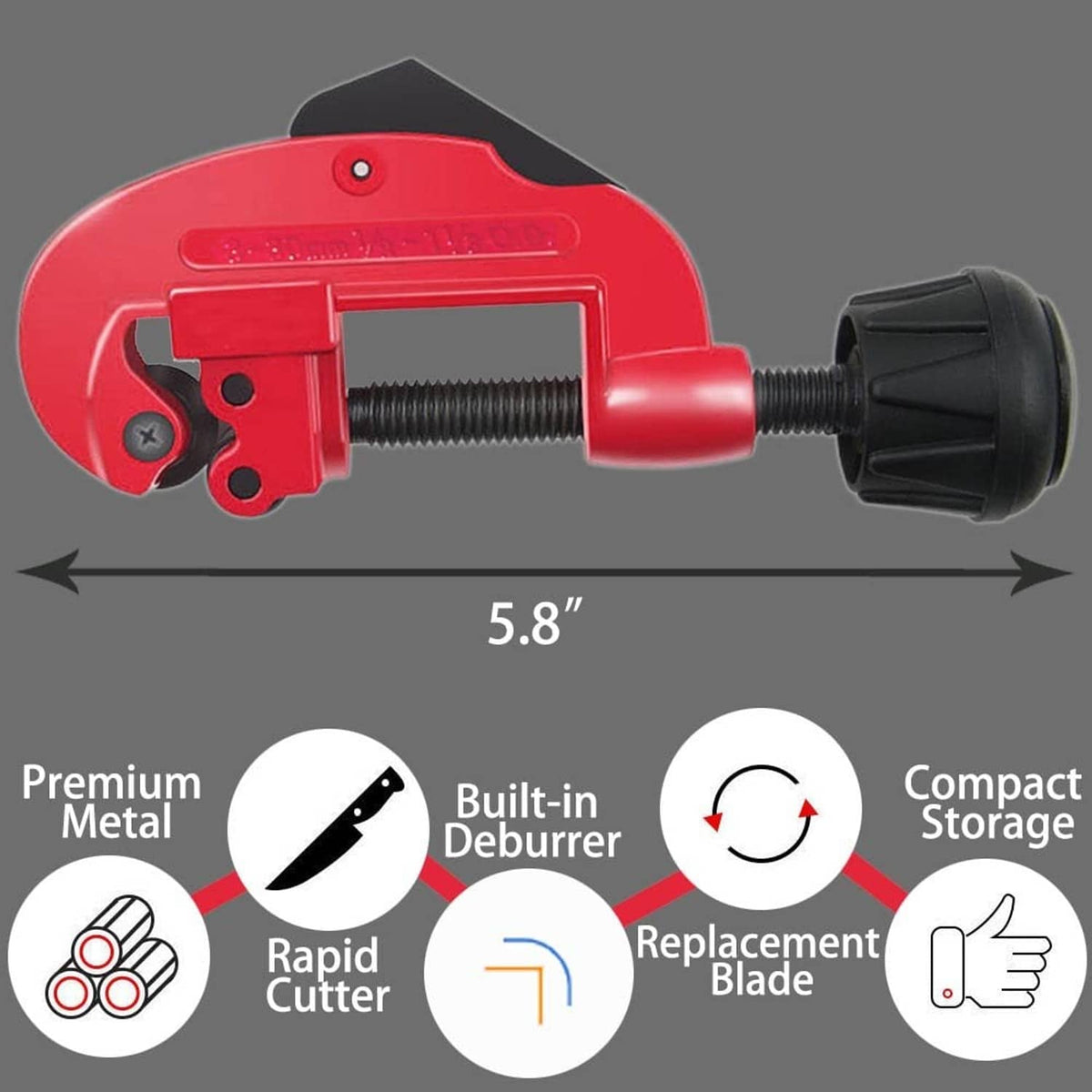 Red golf club shaft cutter with built-in deburrer and compact black knob