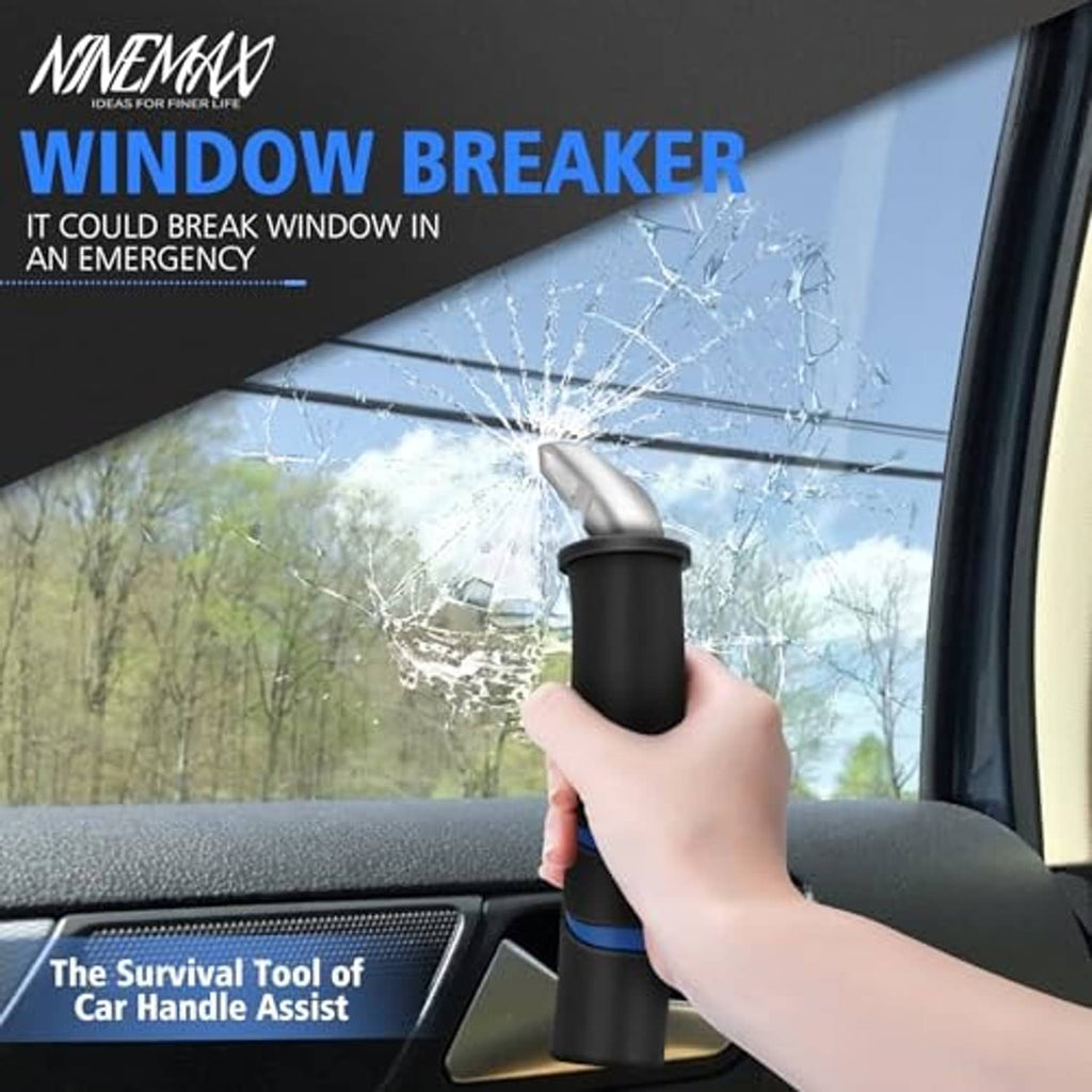 Car emergency handle assist tool, black grip with blue trim bands and base
