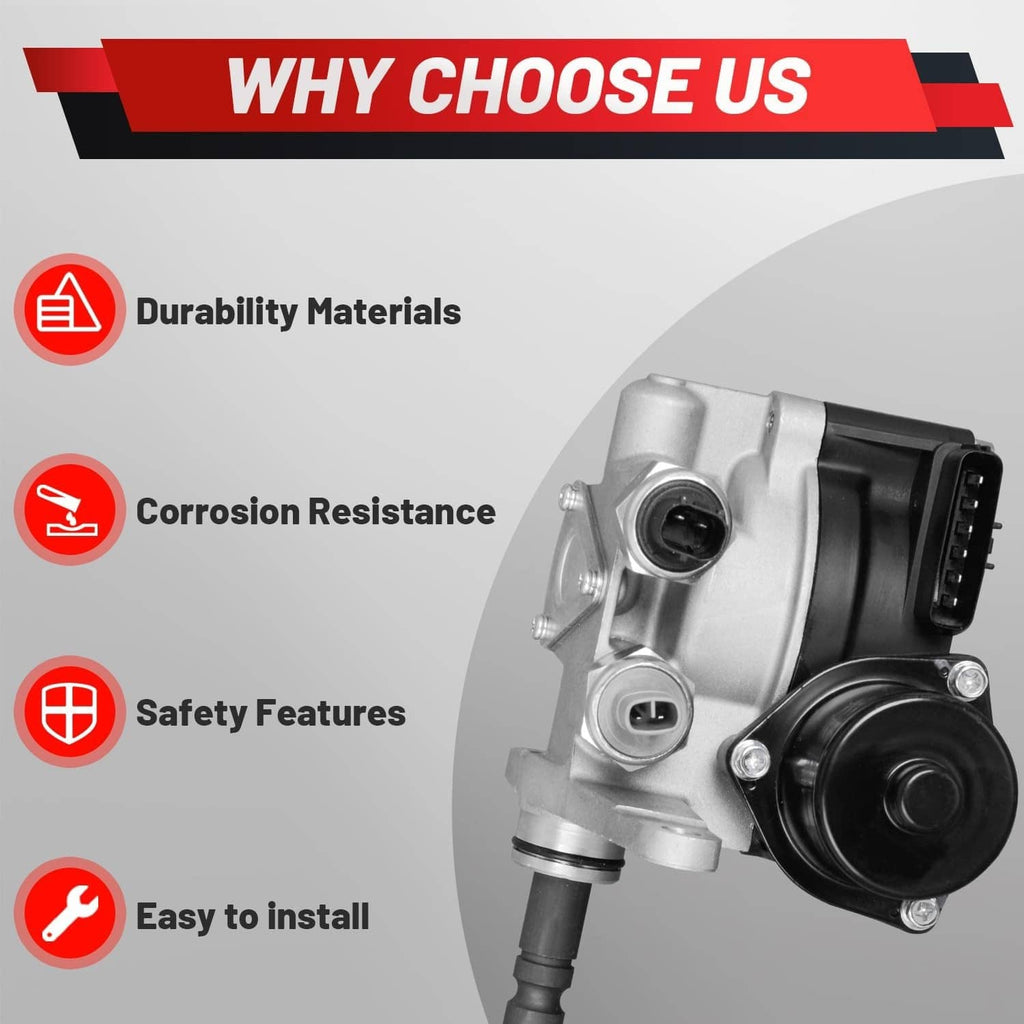 Transfer case actuator motor close-up with corrosion-resistant silver housing