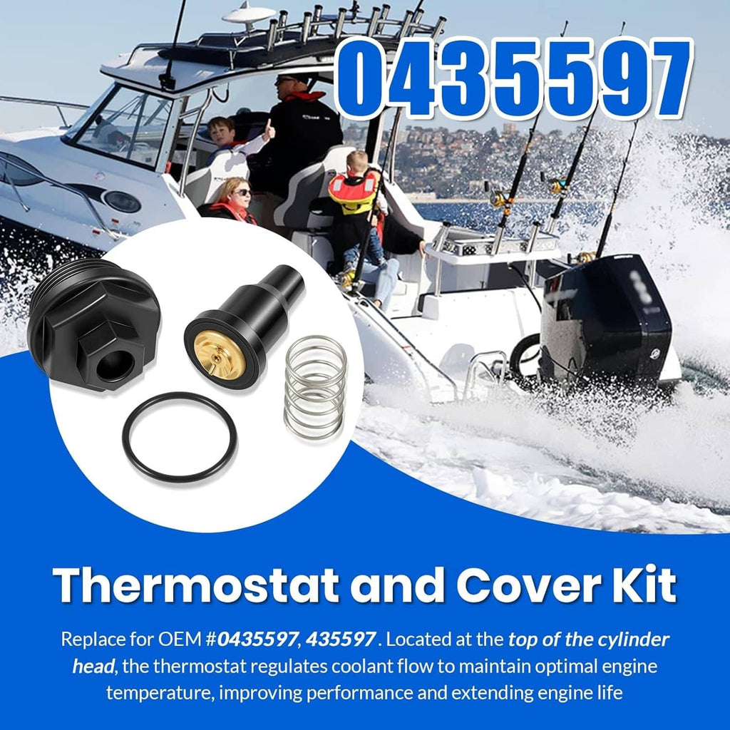 Thermostat and cover assembly kit with black cover, O-ring, and coil spring
