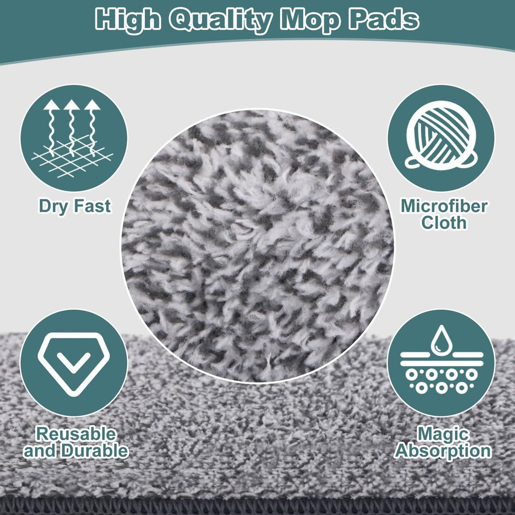 Gray microfiber mop pads with thick looped pile for floor cleaning