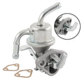 Fuel lift pump with metal body, inlet and outlet pipes, and mounting bracket