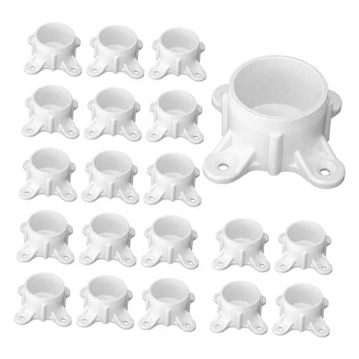 White PVC table screw cap flange fittings, 2-inch pipe end, 12-pack