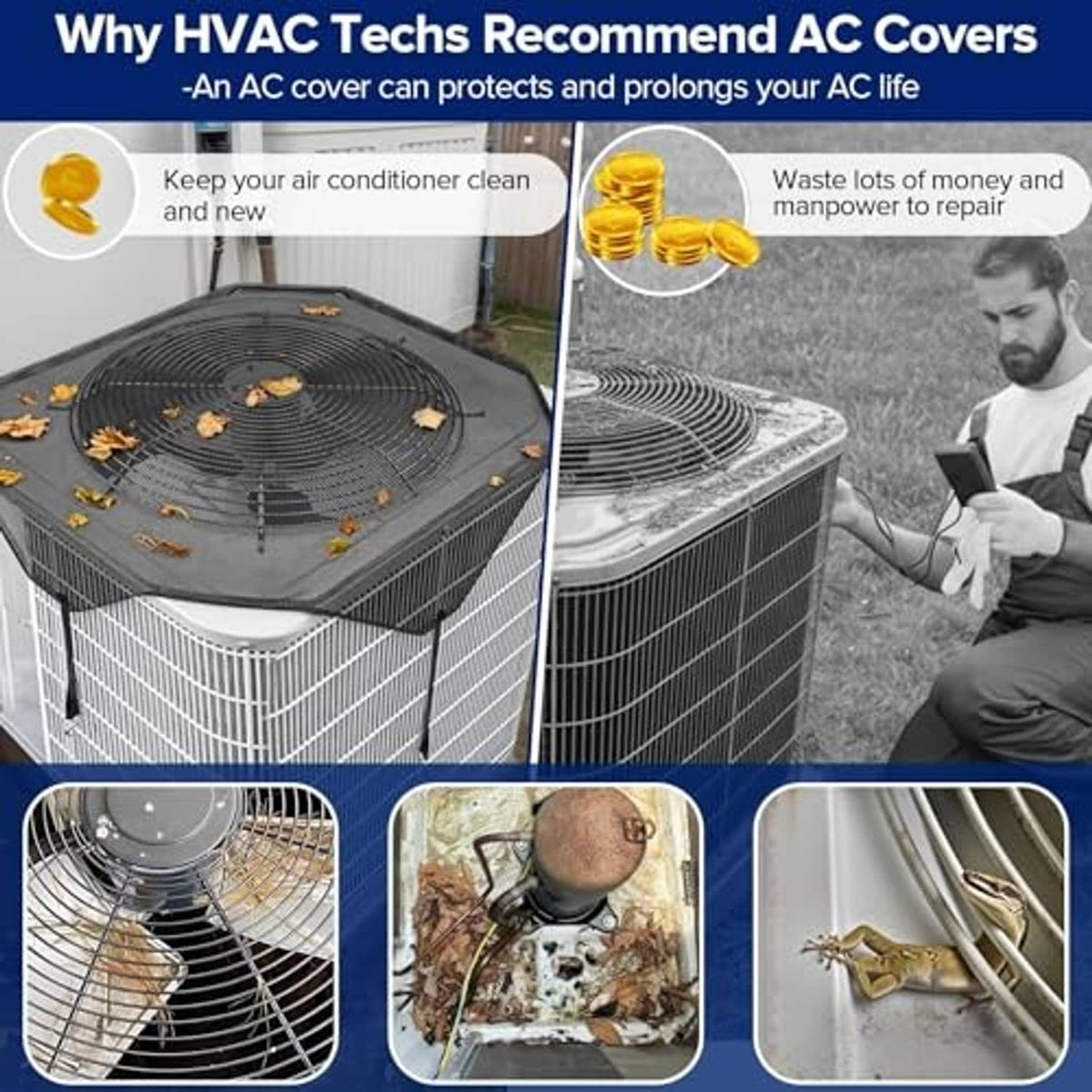 Outdoor AC condenser cover with fitted octagonal top and elastic corners
