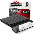 Boxed set of 8 black non-slip rubber strip pads, 1 x 4 in, with adhesive