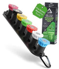 Pressure washer nozzle tip set with seven colored QC tips on a black holder