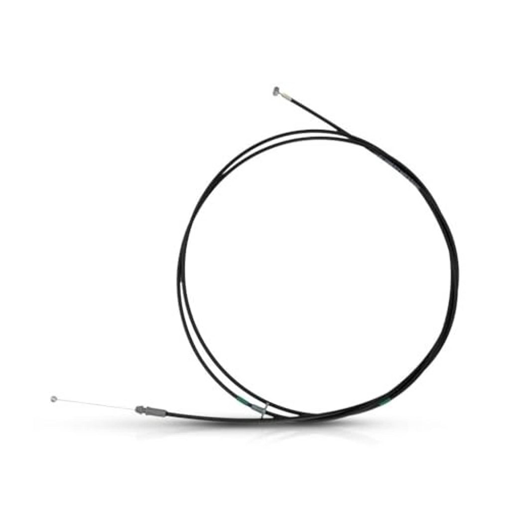 Black hood release cable with metal terminals and green stripe on inner sleeve