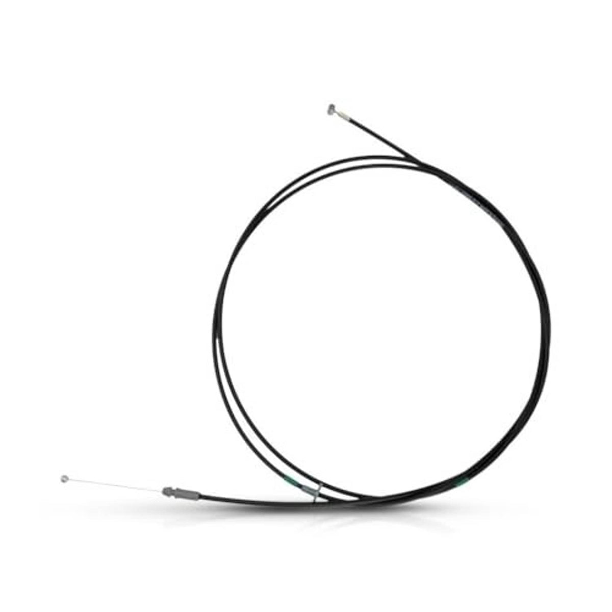 Black hood release cable with metal terminals and green stripe on inner sleeve