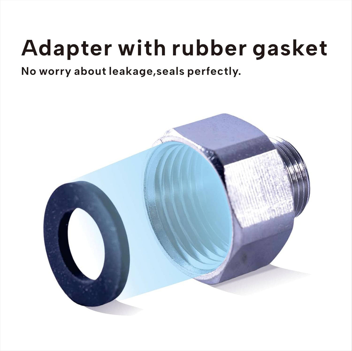 Brass pipe fitting adapter with rubber gasket, threaded male end for 3/8 and 1/2 connections
