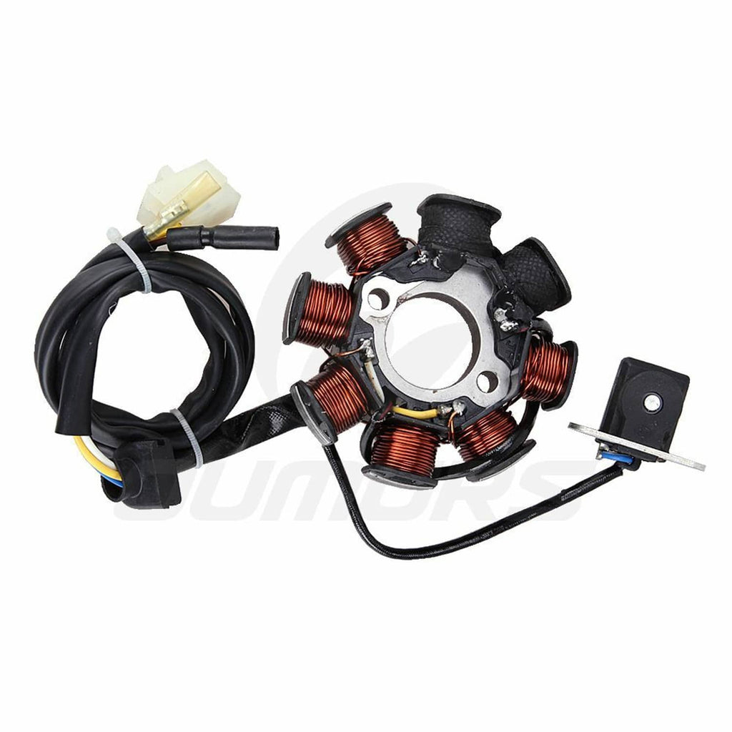 8-coil stator magneto with wire harness and white electrical connector