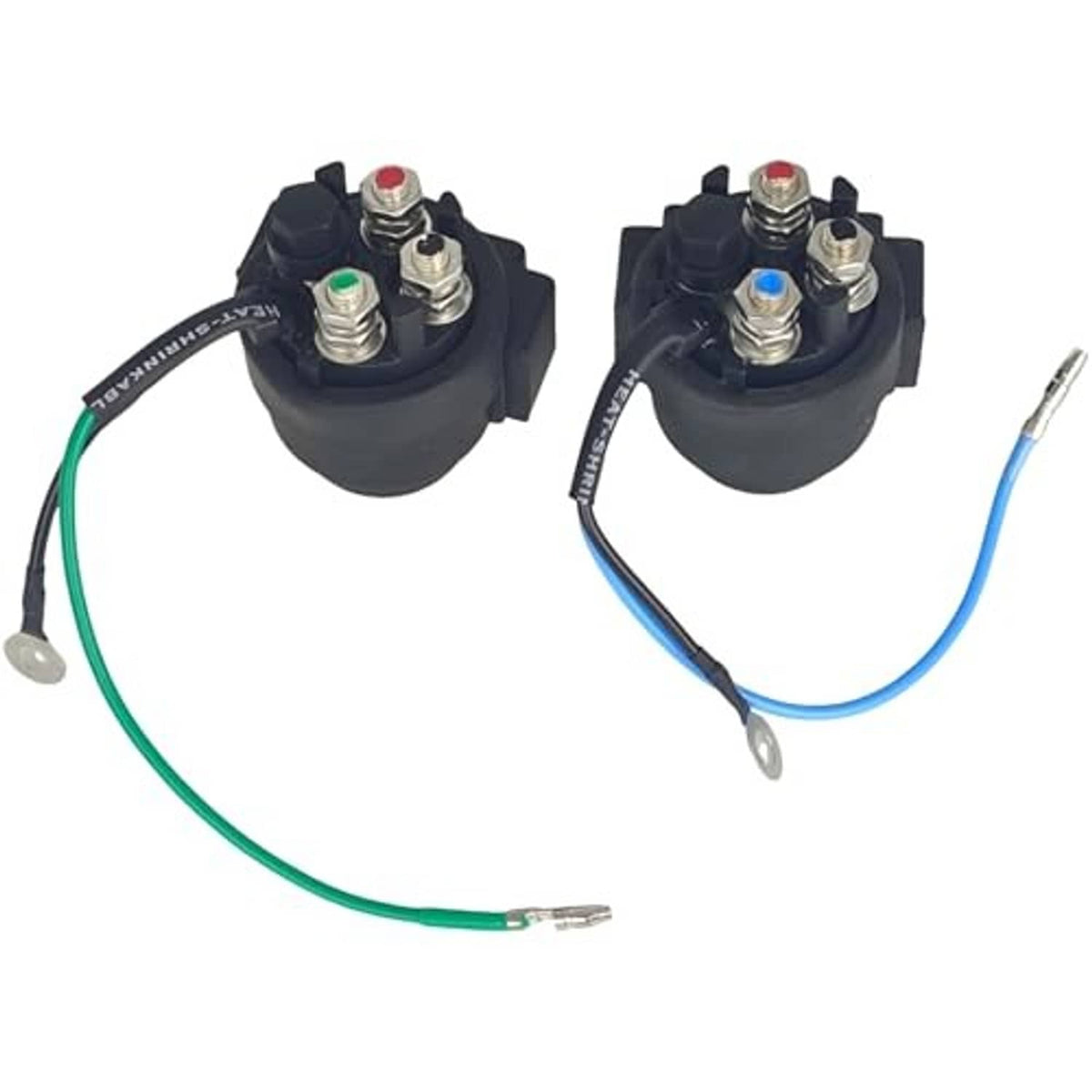 Power trim relay set: two black terminal modules with green and blue wire leads