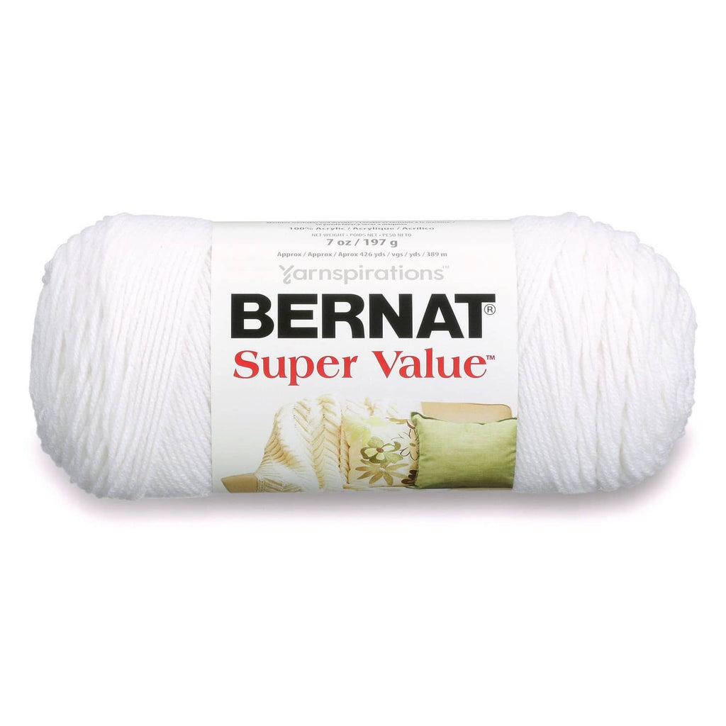 Bernat Super Value acrylic yarn skein, solid white, worsted weight, 197 g