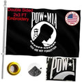 2x3 ft black double-sided embroidered POW*MIA outdoor flag with circular emblem and text