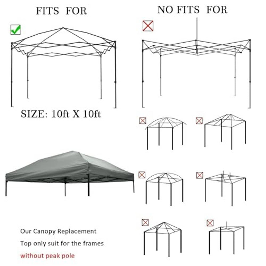 Gray canopy replacement top with corner leg openings and peak-pole-free design