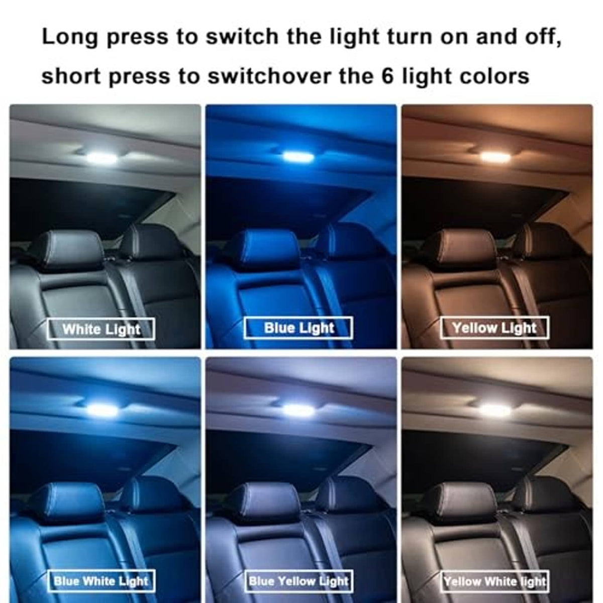 Wireless LED dome light with six-color illumination in car interior