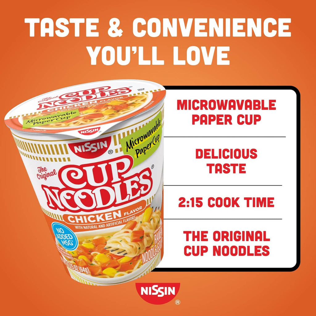 Nissin Cup Noodles chicken flavor microwavable paper cup with front label