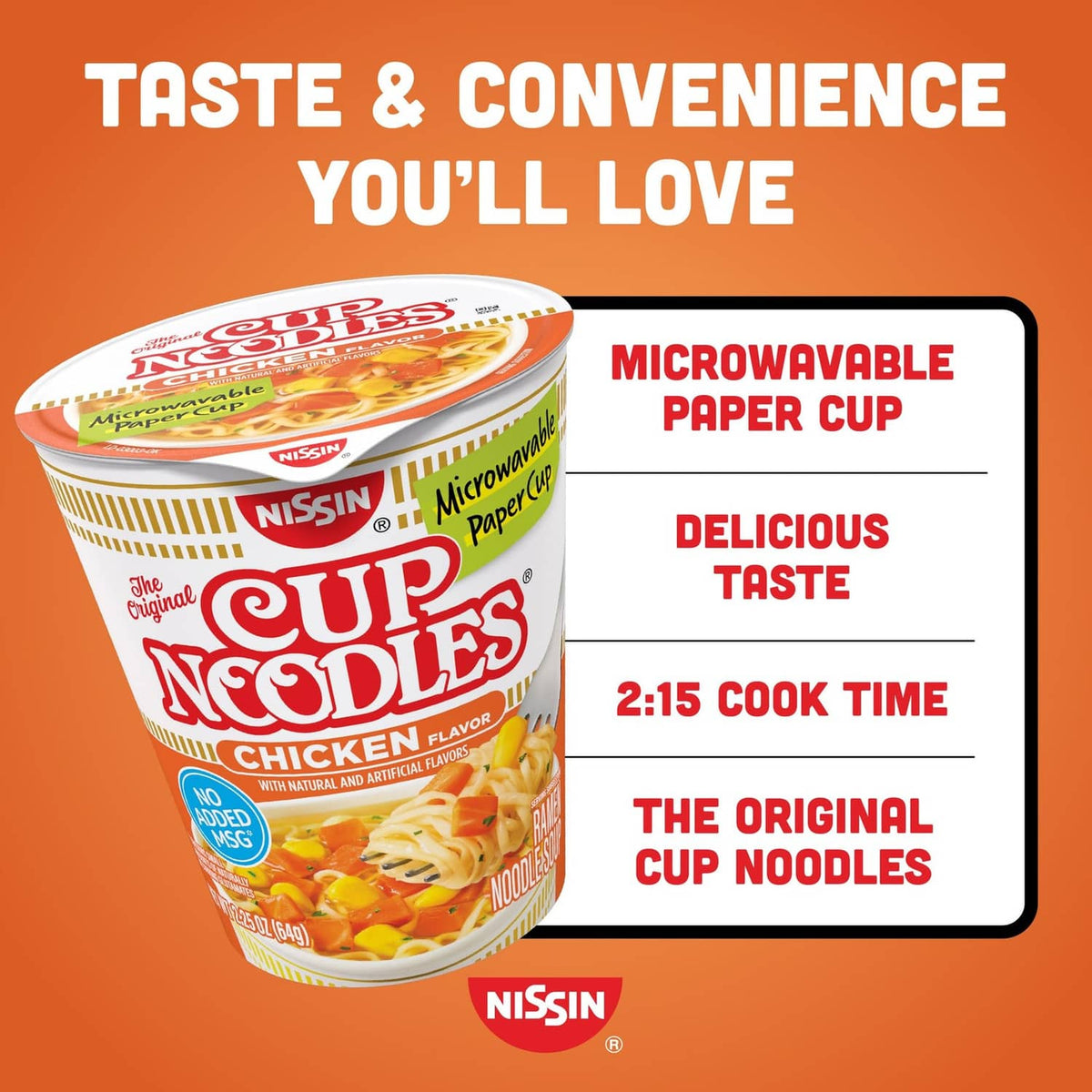 Nissin Cup Noodles chicken flavor microwavable paper cup with front label